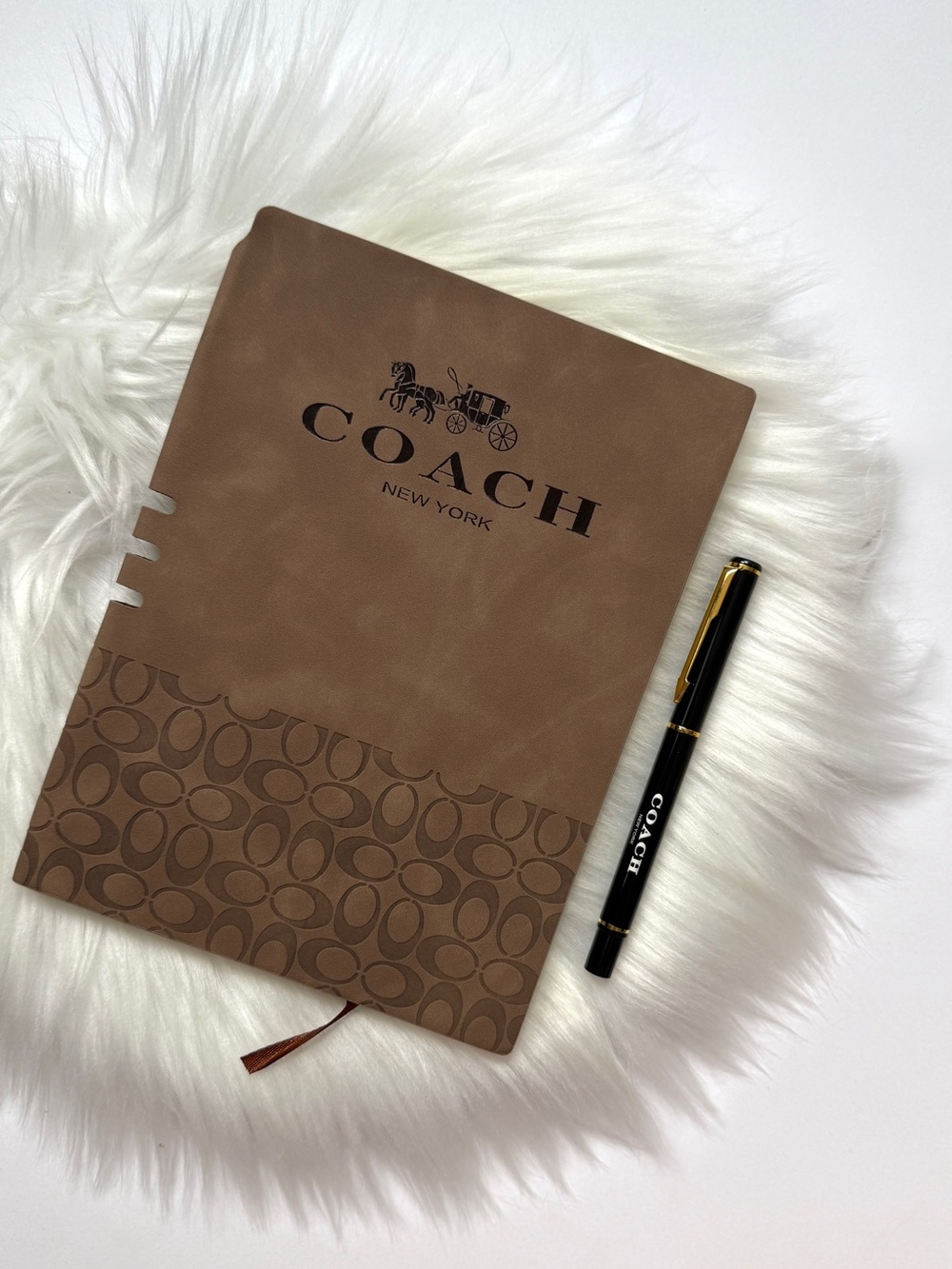 Notebook Coach Brown Logo & Signature Pattern with Black Pen New